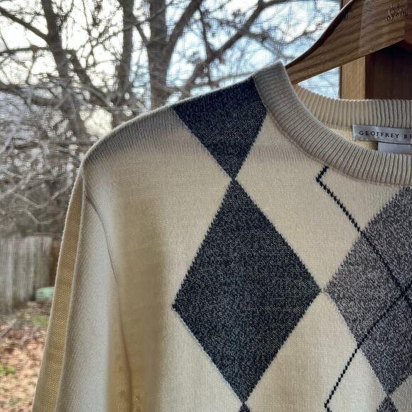 Geoffrey Beene Men's Cream And Grey Argyle Pullover Sweater Size L. NEW - Picture 3 of 8